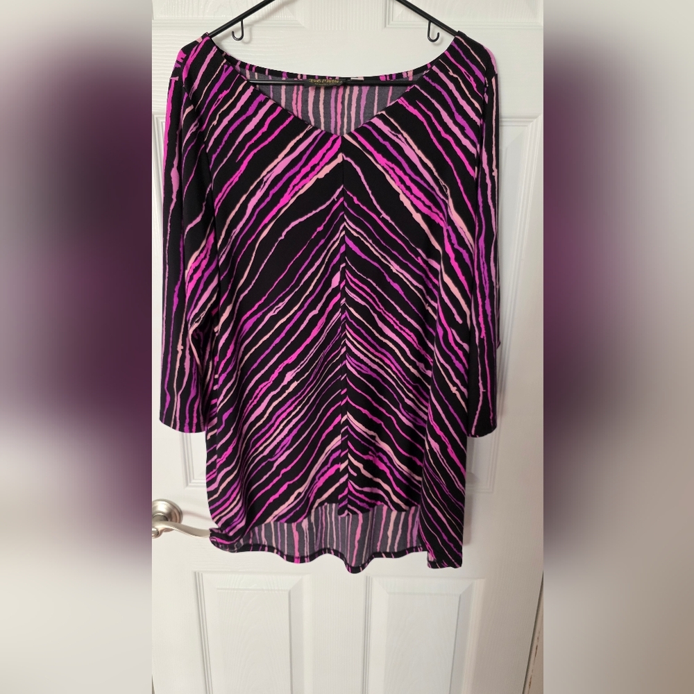 Bob Mackie Vibrant Pink and Black Striped Top